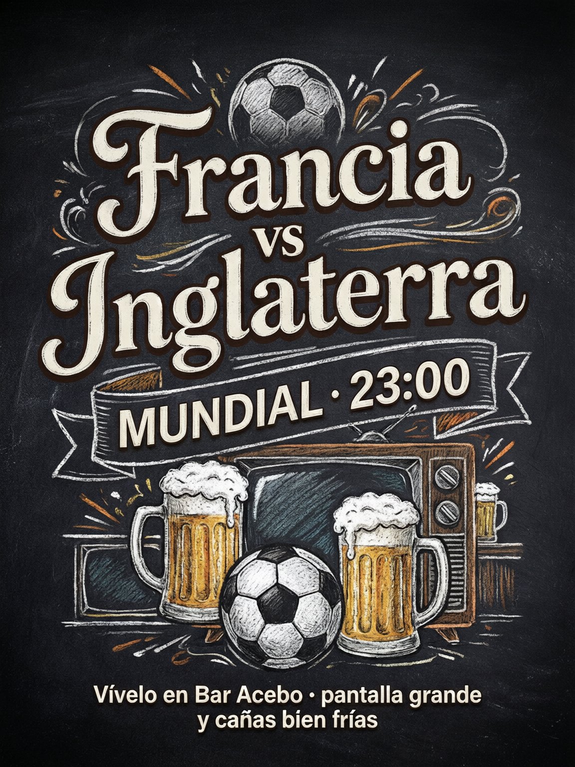 Cartel de partido estilo pizarra de bar