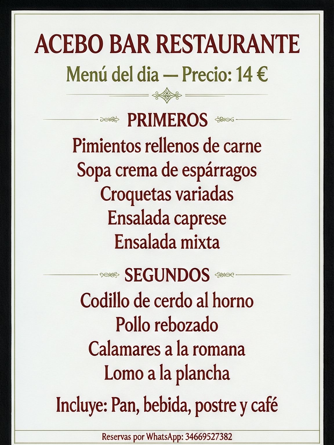 Estilo de menú: Carta blanca elegante