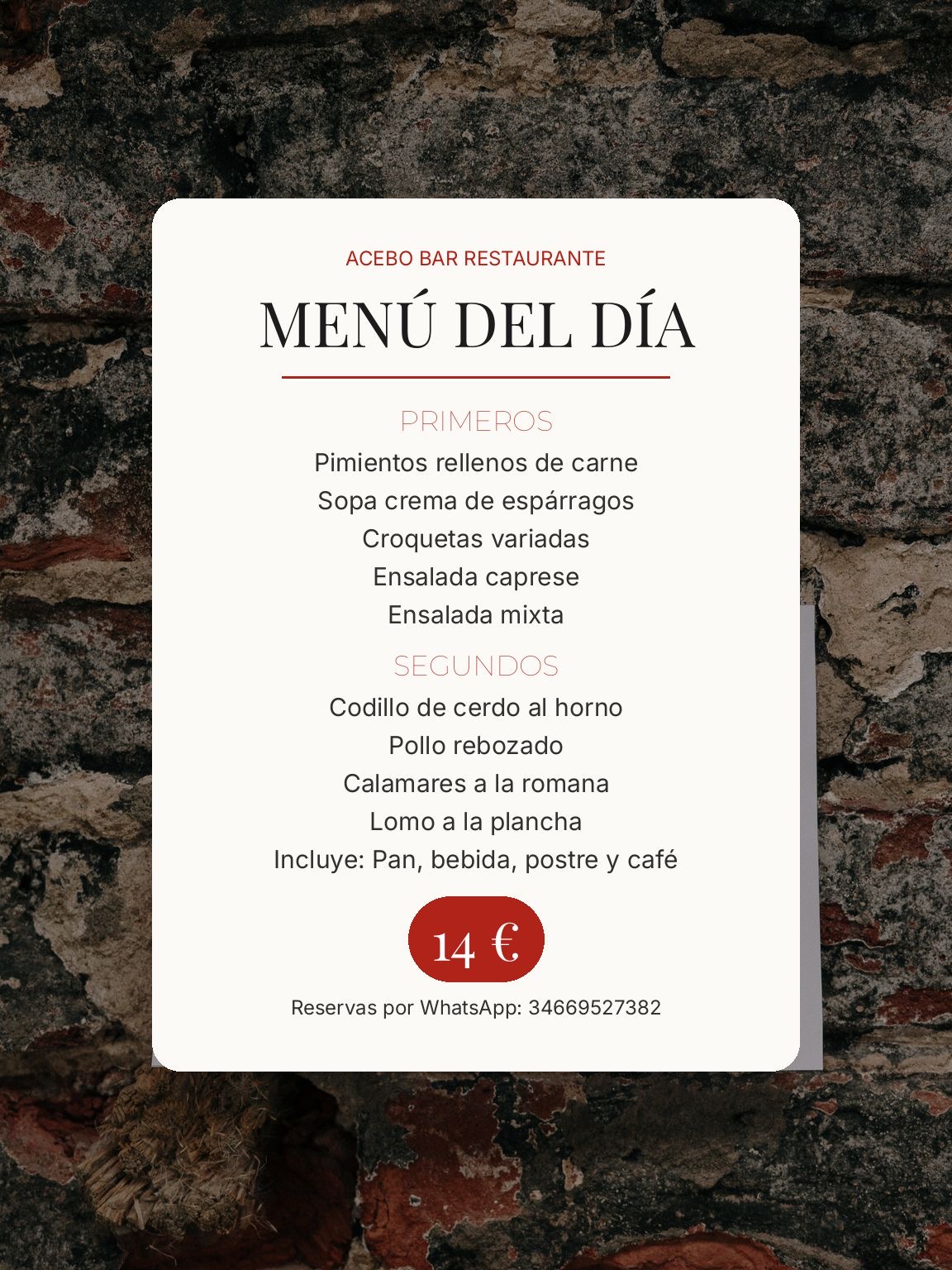 Estilo de menú: Menú con fotos de platos
