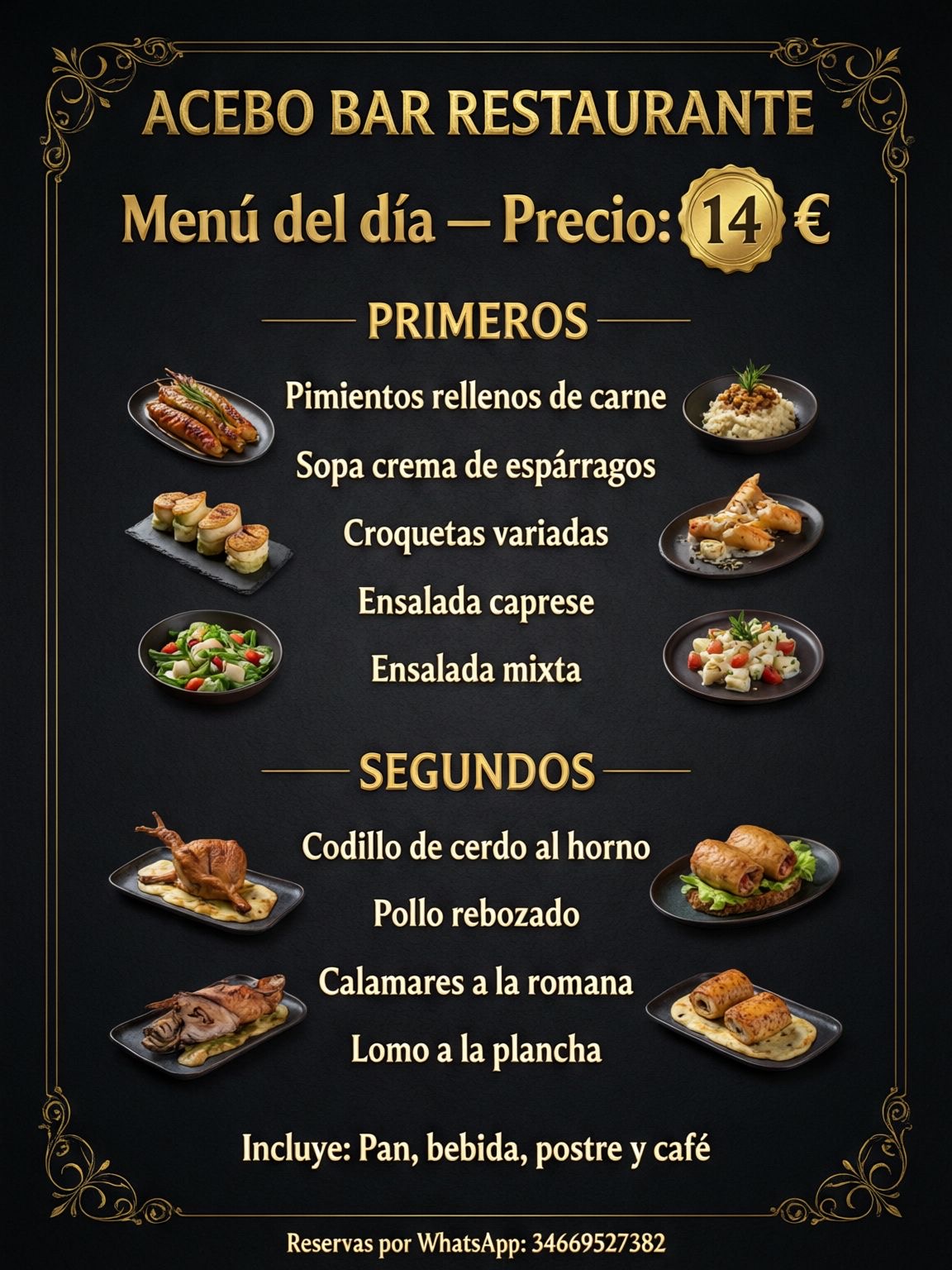 Estilo de menú elegante negro y oro