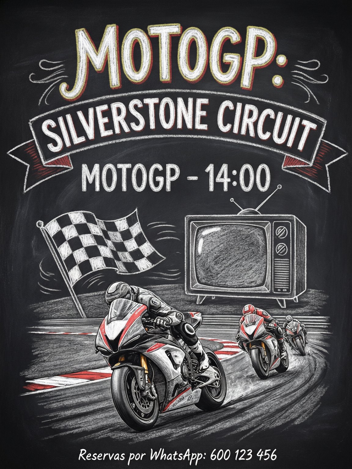 Cartel de MotoGP en estilo pizarra de bar